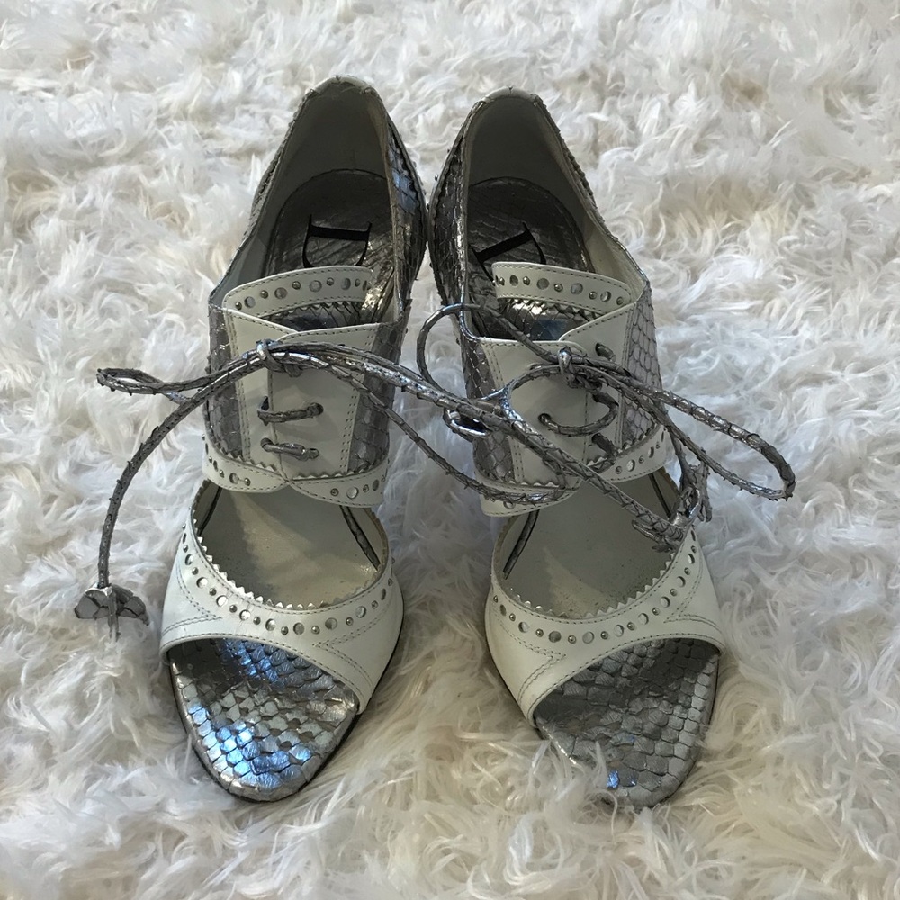 Dior snakeskin silver d’trick spectator sandals 36